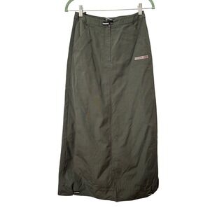 Y2K QS Sibylle Olive Green Cotton Utility Maxi Skirt Womens EU 34 Vintage